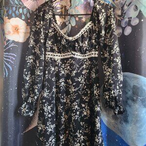 (Marshalls) black floral dress with white lace trim Size Small